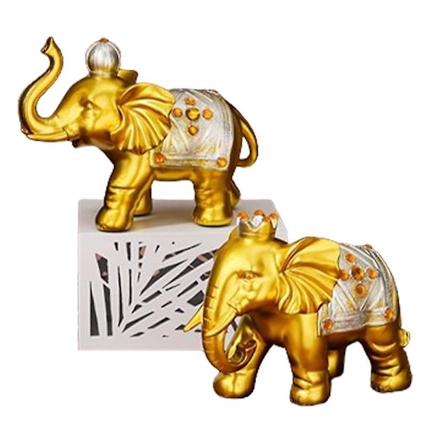 2pcs Resin Elephant Figurines Lucky Golden Elephant Statues Wealth Figurine Crafts Living Room Ornaments Turquoise