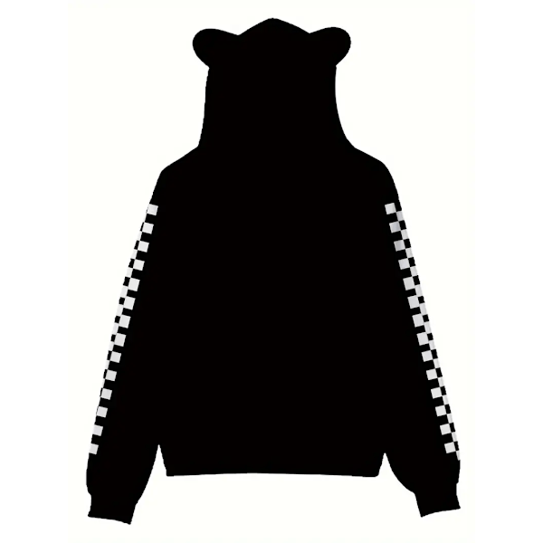 Hettegenser med tegneseriemotiv, avslappet strikket stoff, med lommer, langærmet hettegenser for voksne, egnet for gaver og samlinger D black M