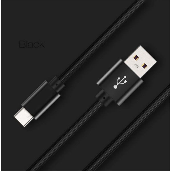 2st USB C-kabel typ C snabbladdningskabel för Samsung Galaxy A12 / A32 / A42 / A52 / A72 Nylon Android-telefonladdare (1m, svart)