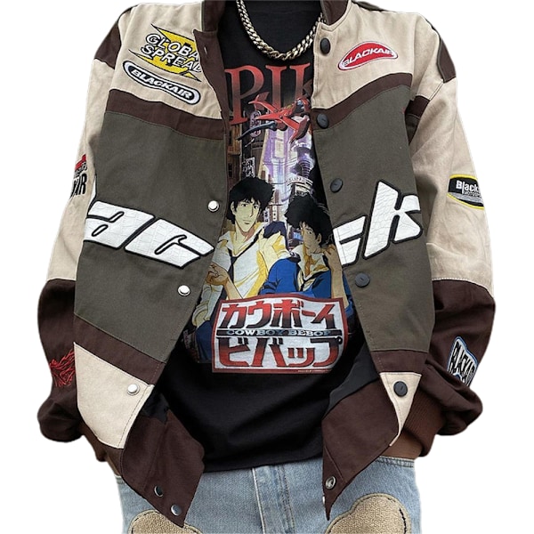 Damjacka Bomberjacka Vintagejacka Motorcykel Motorcykelracing F-1 Rock 3 Färger Brun Brun Brown M