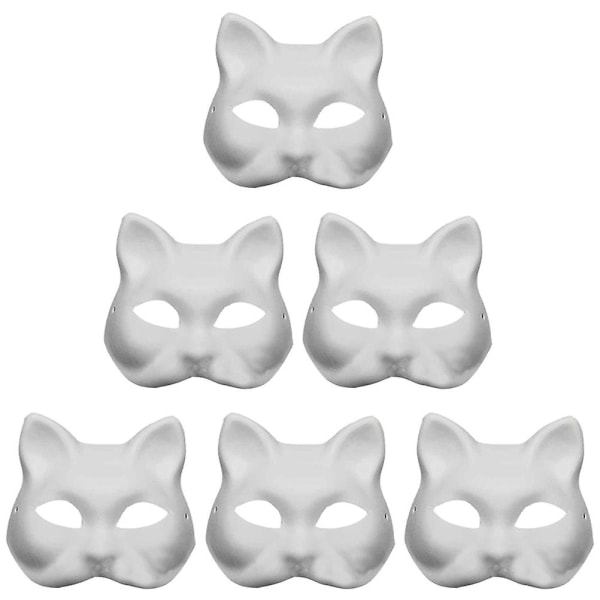 6 stk ufærdige katte-cosplay-masker tegnefilms-papirmaske til voksne maskeradefester White 18X16X6CM