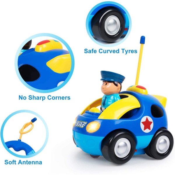 Fjernbetjent bil til småbørn med lyd og lys, RC politibillegetøj Fødselsdagsgave til 18 måneder+ årige drenge piger, blå