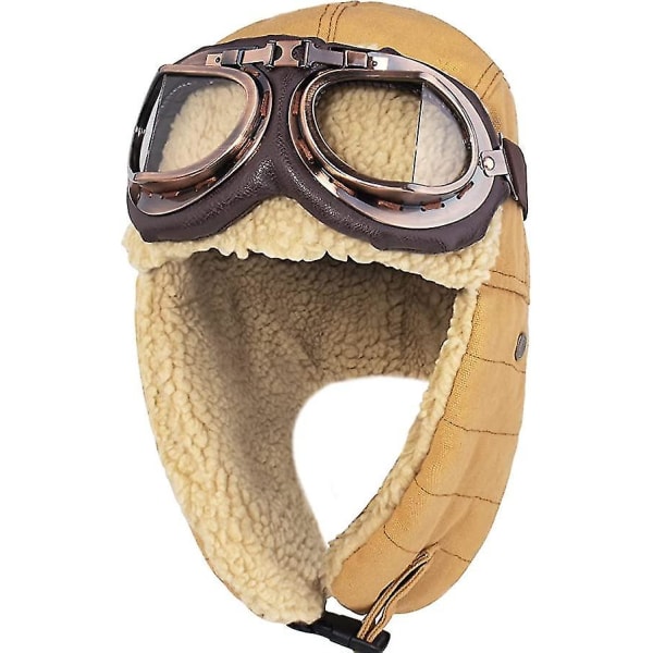 Vintage Aviator Hat og beskyttelsesbriller Kostume tilbehør Pels øreklapper Trooper Trapper Pilot Cap til mænd Kvinder