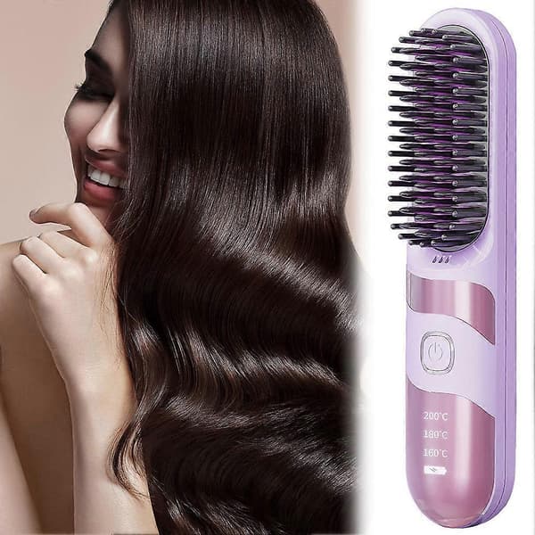 Trådlös bärbar plattborste uppladdningsbar 2-i-1 stylingverktyg för snabba touch-ups, hög volym, resevänlig pink