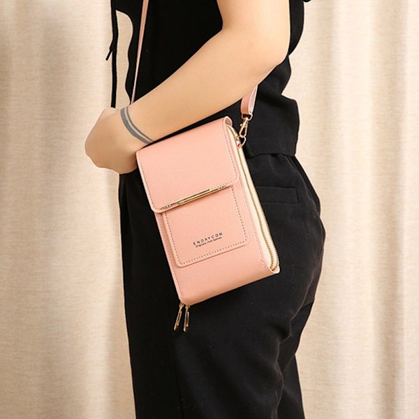 RFID Lærveske Berøringsskjerm Telefonveske Crossbody Dameveske Dark Pink