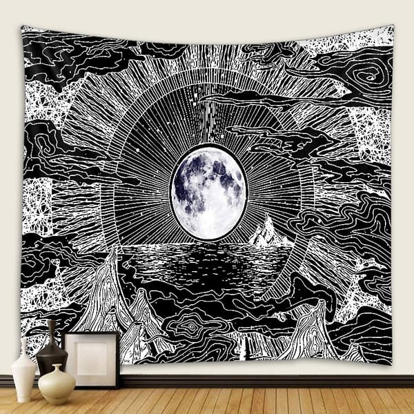 (150x130CM) Måne og stjerne gobelin psykedelisk månebjergtapet
