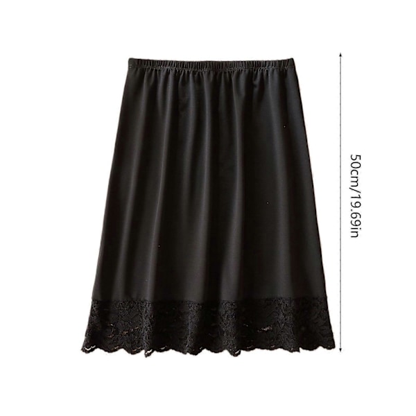 Dam Knälång Osynlig Underkjol Underkjol Halv Slip Elastisk Midja Enfärgad Spetskant Midi Kjol för Under Klänningar
