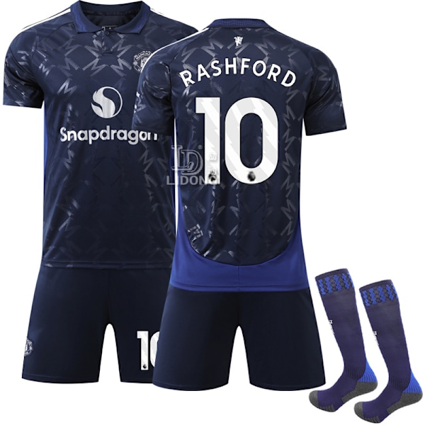 Manchester United 2024-2025 udebanesæt til børn, fodboldtrøje med nummer 10 Rashford M