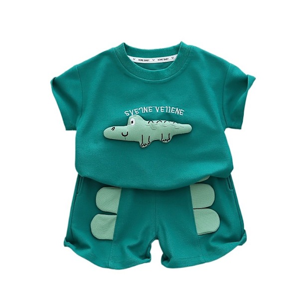 Sommerdrengebørn Bomuld Kortærmet T-shirt Shorts 2 Stk Babytøj verde 110cm