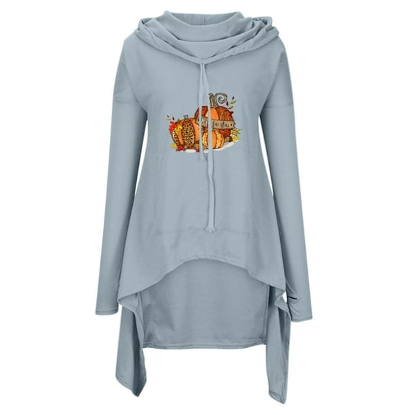 Dame Sweatshirts, Dame Plus Size Casual Langærmet Løs Medium Og Lang Toppe Hættetrøjer Trykt Dame Bluse Thanksgiving Print, Grå, XL Grey XL