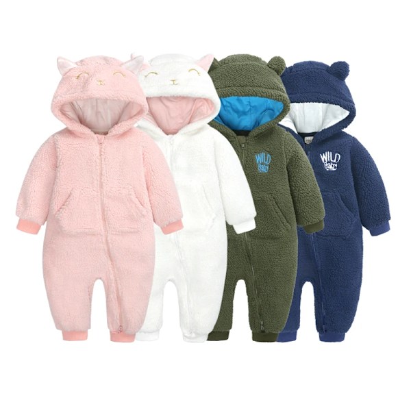 Babykläder för pojkar och flickor, huvtröja, tjock bomulls-polarfleece, dragkedja, jumpsuit, nyfödd, spädbarn, 3-18 månader 3 12-18m