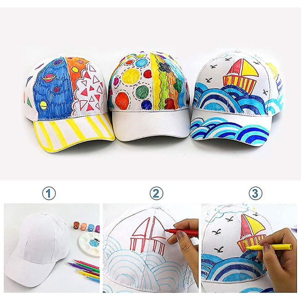 Gjør-det-selv Barn Baseball Cap, 10 Stk Hvite Baseball Caps Barn Kunst Male hatter