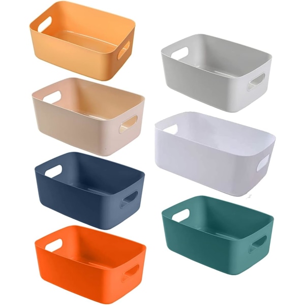 7 Pak Små Opbevaringskurve i Plastik, Farvede Køkkenskab Opbevaringskurve Køkken Oprydningsorganisatorer til Hjem, Kontor og Skole (25 x 16,5 x 10 cm）