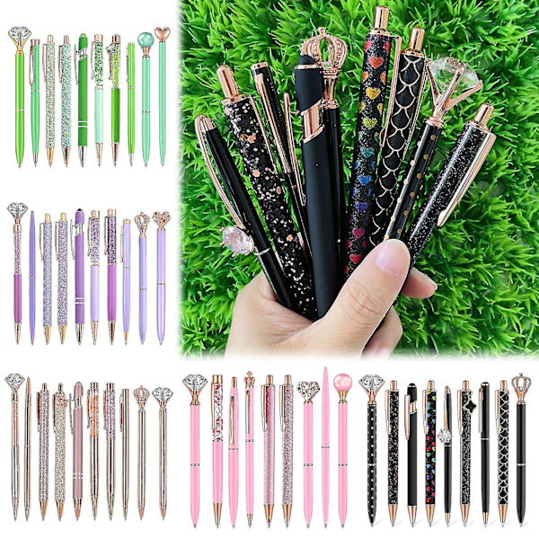 10 stk Rhinestone Inlaid Case Ballpoint Pen Enkel Robust Stationery Pen for Kontor/Skole/Hjem Green 10 Pieces