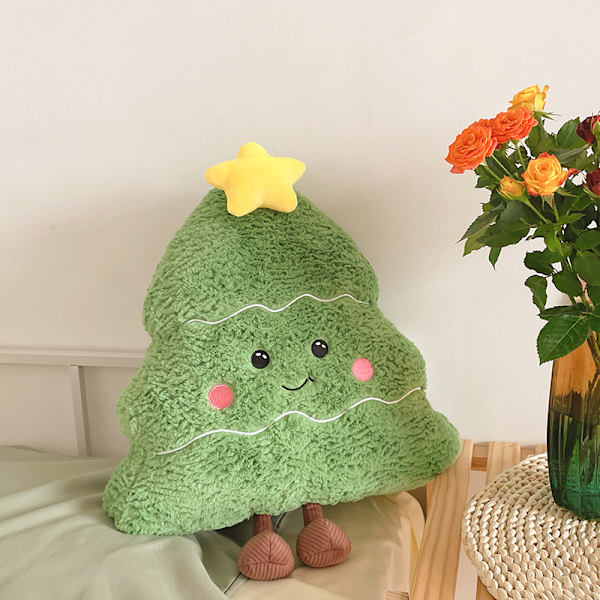 Julepynt pute med juletre-dukke, stue-sofa-pute, seng-pute, smilende juletre