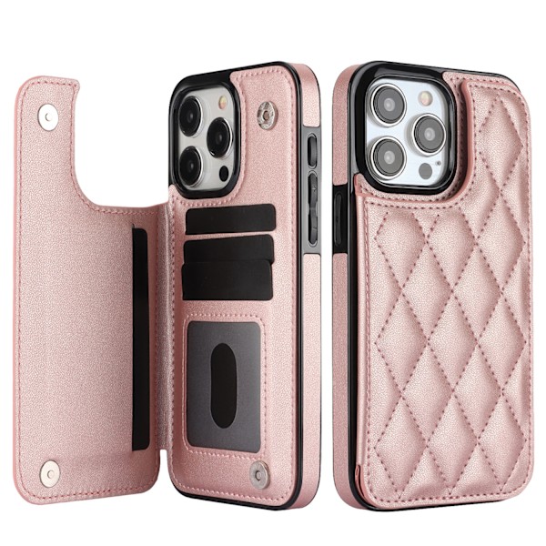 Sopii iPhone 15 6.1 Xiaoxiang -tyyliseen monitoimikorttipidikkeeseen, jossa on kaksoissolki ja luova nahkainen matkapuhelinkotelo Rose Gold