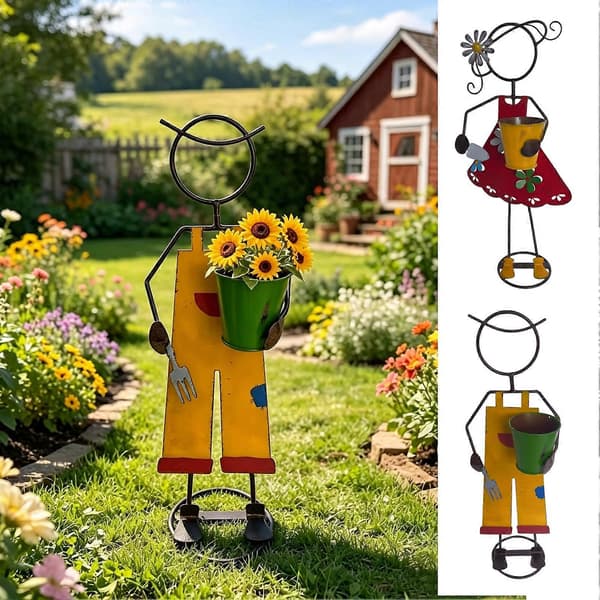 Metallparstatue Blomsterpotte – Rustikk Blomsterdekor – for Utendørs Hage