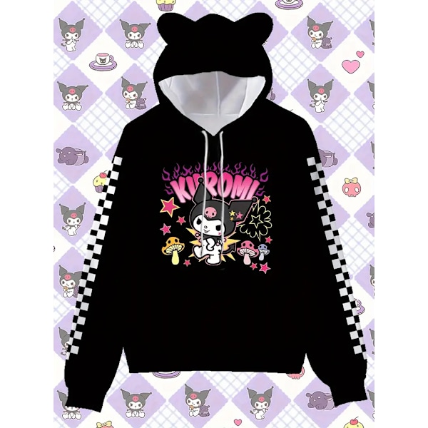 Hoodies Tegnefilm Casual Strikket Trøje med Lommer, Voksen Langærmet Hoodies, Velegnet til Gaver og Samlinger D black 2XL