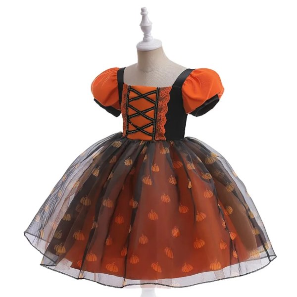 Flickors pumpa tryck häxa prinsessa klänning Halloween kostym fest prestanda kläder S02 140cm