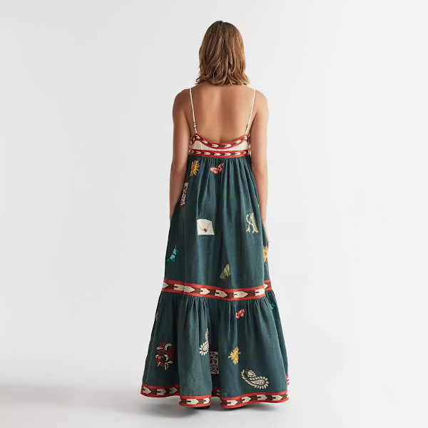 Sommerkjole til kvinder, blomstermønstret strandkjole uden ærmer, boheme maxi-kjole, afslappet strandkjole til Hawaii style:style4; XL