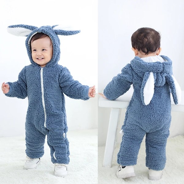 Nyfødt Baby Romper Kaninører Myk Babyjente Jumpsuit Høstklærsett for 0-12 Måneder Skyblue 3-6m