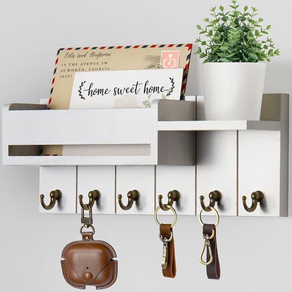 Rustic Wall Mounted Wooden Key Holder with Mail Organizer, Durable & Space-Saving for Entryway, Kitchen, Living Room, Bathroom Brown
