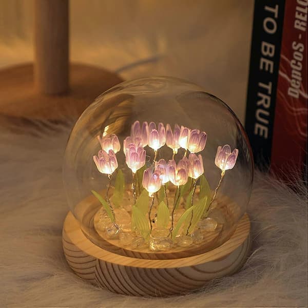 MISNODE DIY Tulip Materialepakke Tulip Ambient LED Soveværelseslampe Simulationsblomst til Purple