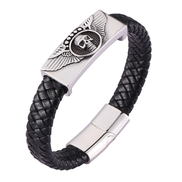 JEWELRY Mens Leather Bracelets, Punk Skull/Snake/Scorpion/Cross Bracelet 19-23cm, Personalised Black Rope Bracelets for Men Dad