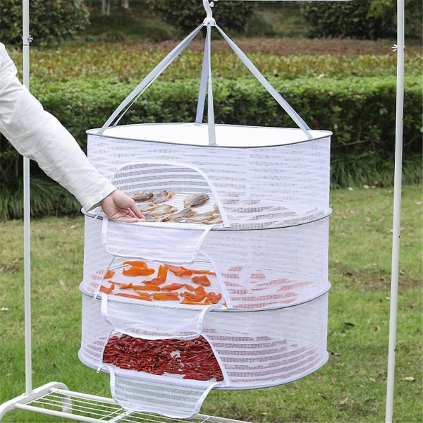 Bærbar mesh klær hengende tørketrommel Brettet urtestativ for knopper Frukt Hydroponics Blomster Grønnsaker