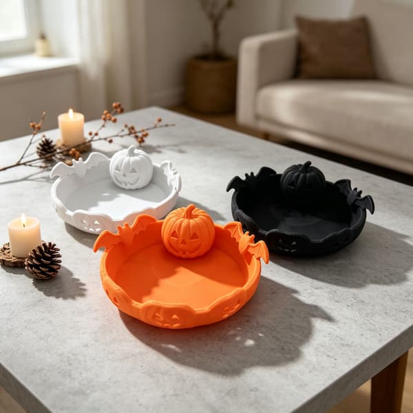 3D-printad Halloween Dödgrävare Pumpa Godisburk Vit Pumpatallrik