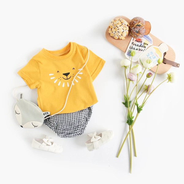 Sanlutoz Babykläder Set Unisex Casual Mode för Pojke med Kortärmad + Byxa 2 Delar Sommar BCS1040-PK 18-24M