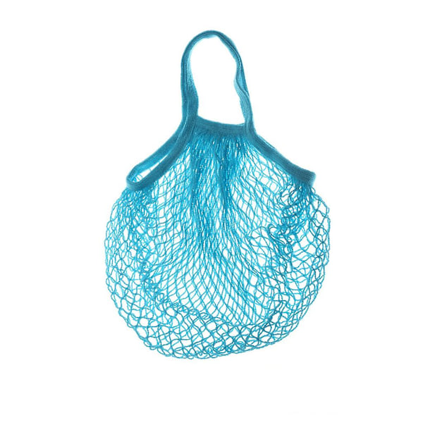 Bærbar bomull handlepose i mesh, økologisk, gjenbrukbar, kort håndtak, handleposer i mesh, miljøvennlige, lette, sammenleggbare, stor kapasitet Blue
