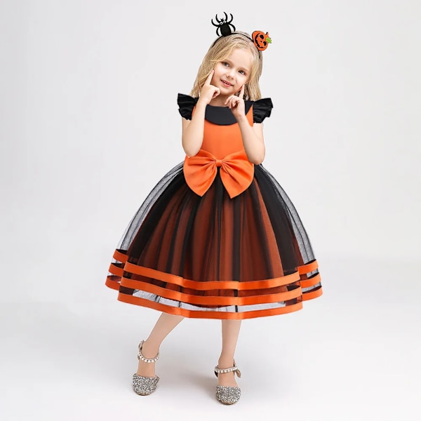 Halloween Cosplay Klänning för Flickor Prinsessa Rosett Kostym Barn Häxa Karneval Fest Födelsedag Bröllop Kläder Halloween01 150cm