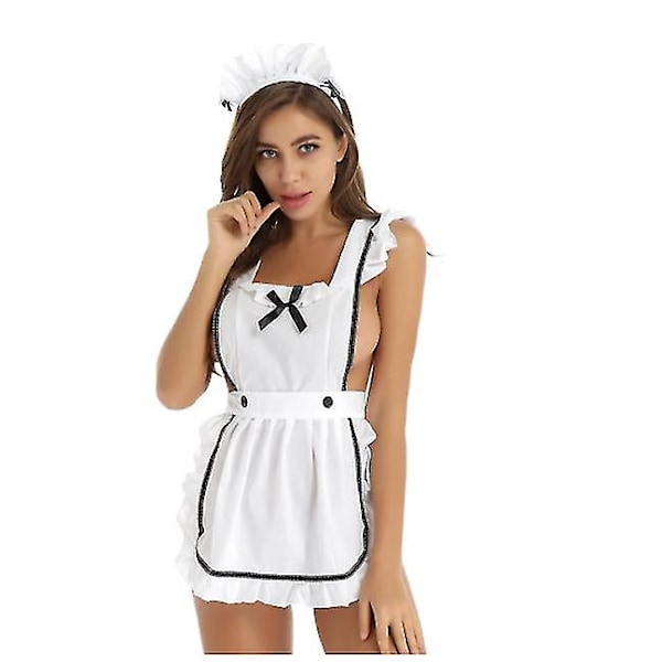 Womens Femme Lingerie Sexy Party Maid Dress Up Retro Apron Kitchen Cooking