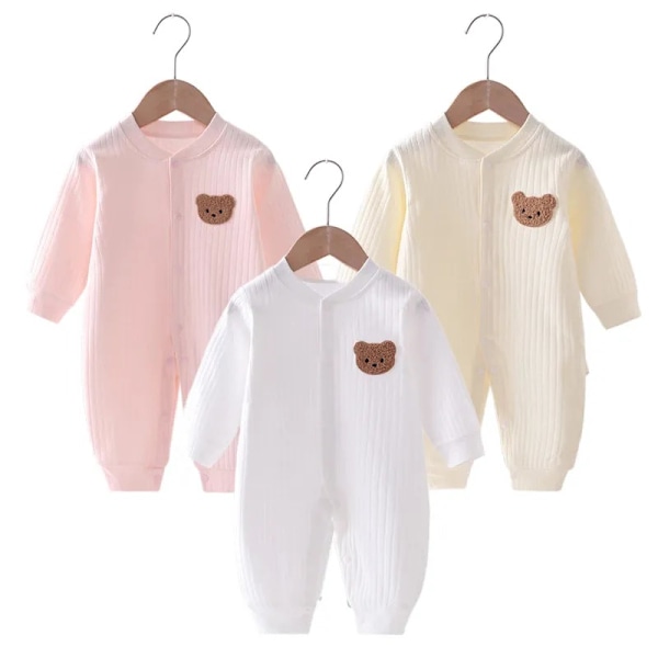 Baby Jumpsuit i Bomull, Ensfarget Bjørn, Høst 2023, Nyfødt, En-delt Klær, 0-18 Måneder Blanco 90 for 12-18M