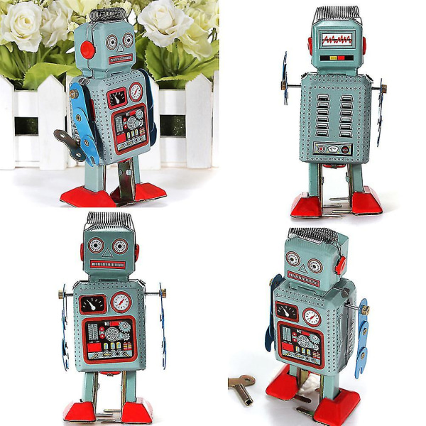 Vintage mekanisk urværk Wind Up Toys Walking Radar Robot Tin Legetøj