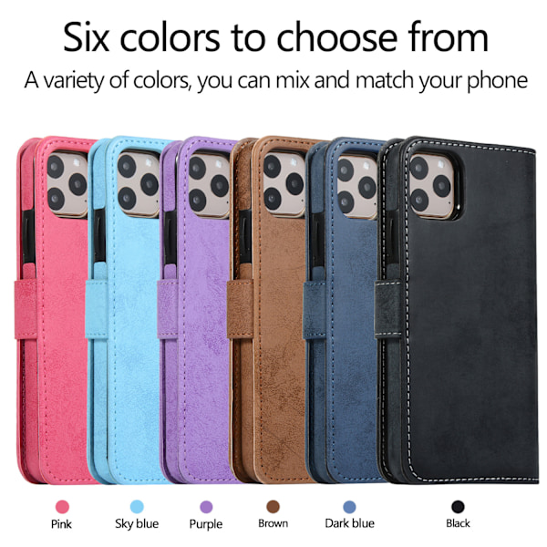 Sopii IPhone 13 Pro Max -puhelimelle, retro himmeä kaksi-yhdessä korttipaikalla varustettu jaettu nahkakotelo brown