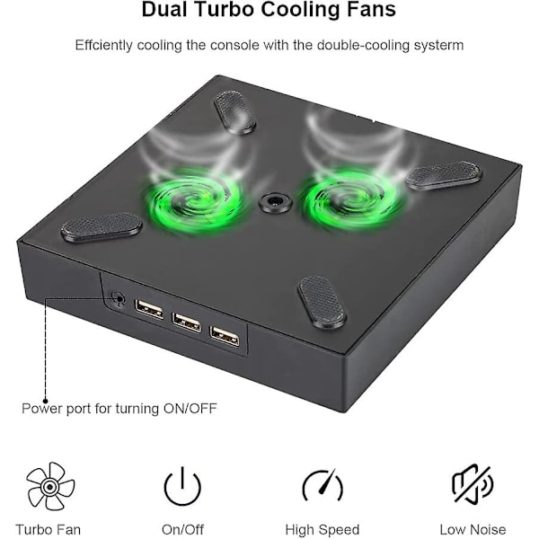 Køleventilator kompatibel med Xbox Series X, Xbox Series X-stativ med 3 USB 2.0-porte, justerbar hastighed