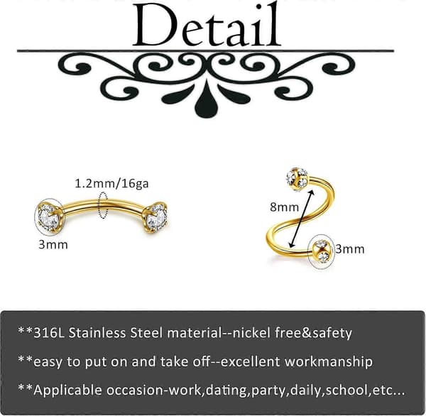 16G Læberinge Rustfrit Stål Monroe Labret Studs Brusk Tragus Øreringe Næsering Bøjle Lobe Helix Ørering Stud Barbell Piercing Smykker til Kvinder