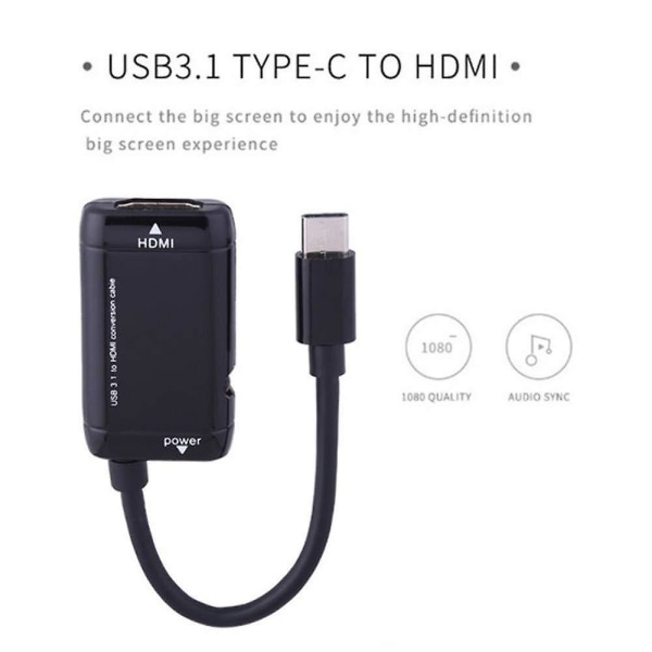 USB C till HDMI-adapter USB Type C USB 3.1-kabel för Android-surfplatta Black