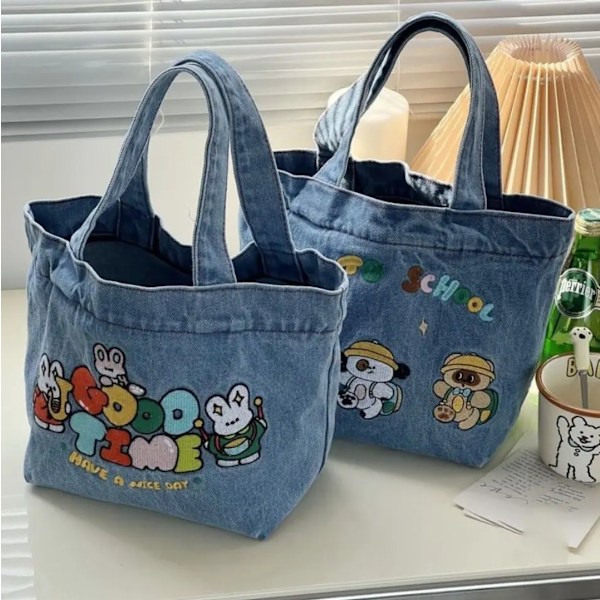 Barn Jeans Lunchväska Rolig Design Termisk Isolering Perfekt Storlek Hållbar Inre Fack Lätt att Rengöra modelo 1