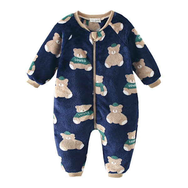 Sanlutoz Søt Bjørn Fleece Tykk Lang Ermet Jumpsuit for Barn Koreansk Stil Glidelås Vinter Baby Jumpsuit Klær BRW3026-NV 2-3T