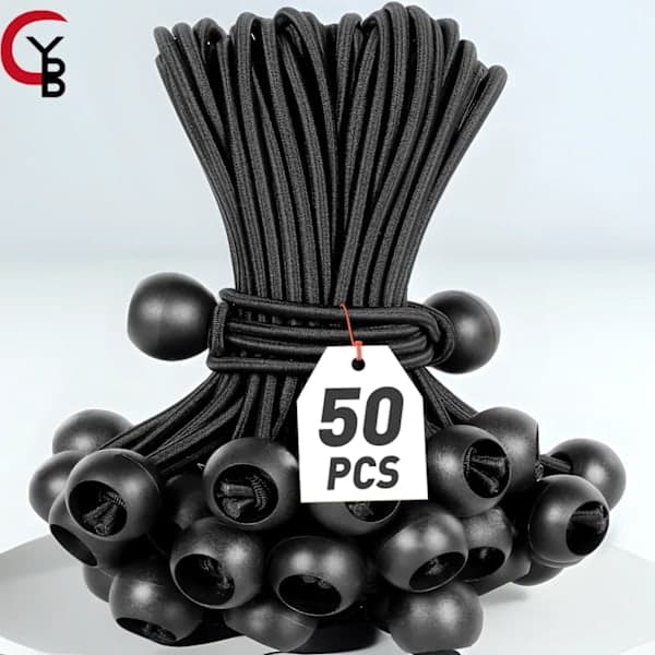 50-pak elastiske kugler, sort reb, UV-bestandigt, med elastisk snor, egnet til stropper, telte, stænger og kabler Sort (15cm/6inch) BLACK(15CM 6INCH)