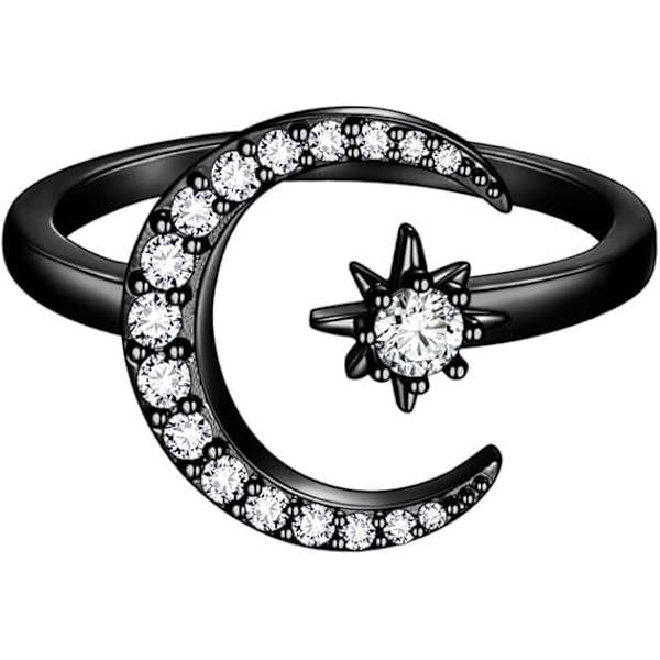 Star and Moon Rings Adjustable Crescent Moon Stars Open Ring 18K Gold/Silver/Black Gun Plated Jewelry Gifts for Women KR0032