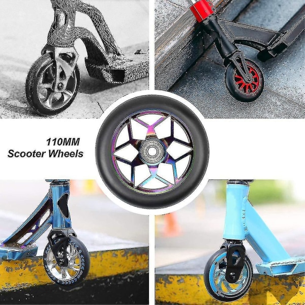 2 stk 110 mm scooterhjul Pu-hjul tykt stunt med lagre (svart)