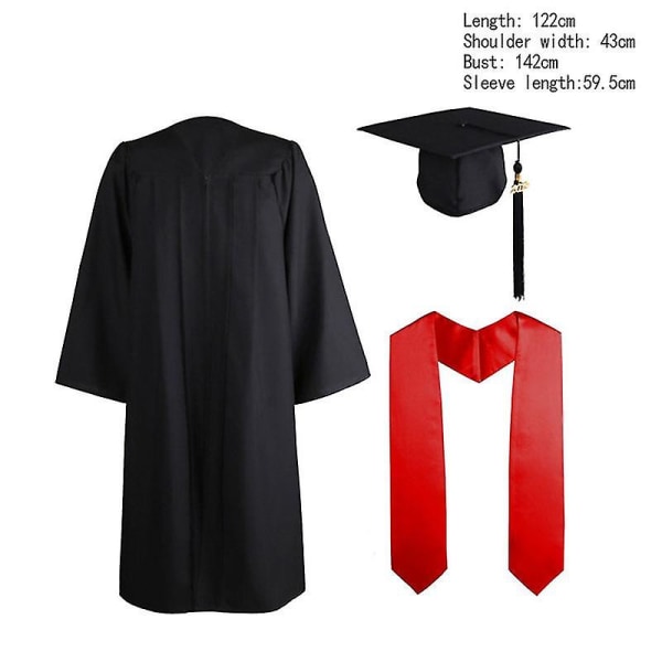 Bachelor Robes+hat Sæt Universitets afgangskjole Student High School Uniformer Black