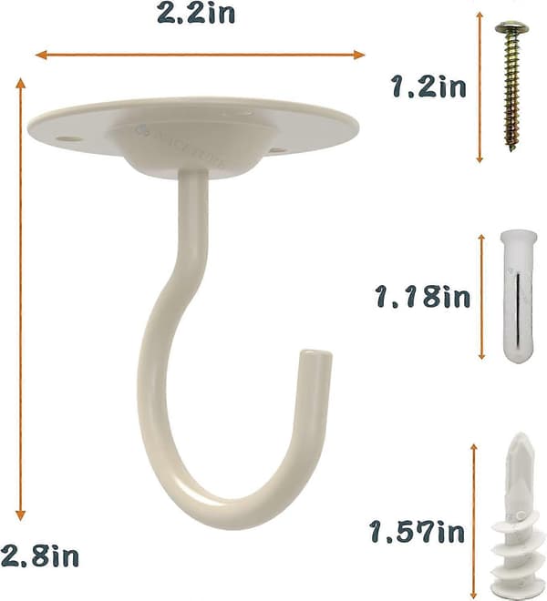 Et sæt med 3 loftkroge til ophængning af planter - indendørs metalkroge til planter, jernlanterner til fuglefoderhuse, vindklokker, urtepotter White 3 Pack
