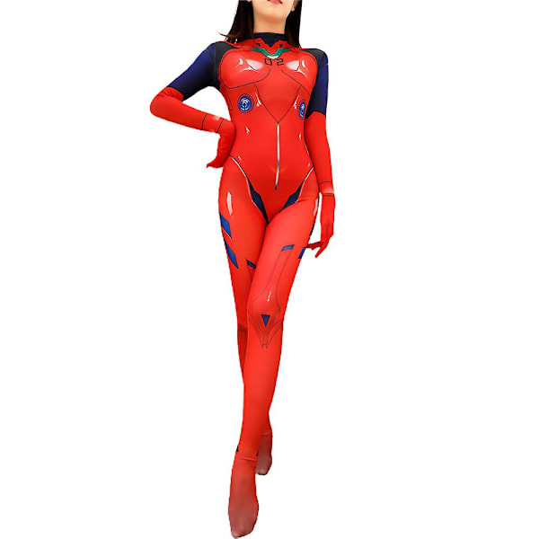 Evangelion Anime Manga Asuka Langley Cosplay Kostym Damröd Stridsdräkt Bodysuit Jumpsuit Halloween Full Dress Up M