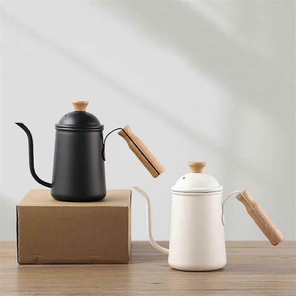 Hvit Hell Over Kaffekjele 650ml Rustfritt Stål Lang Tut Trehåndtak