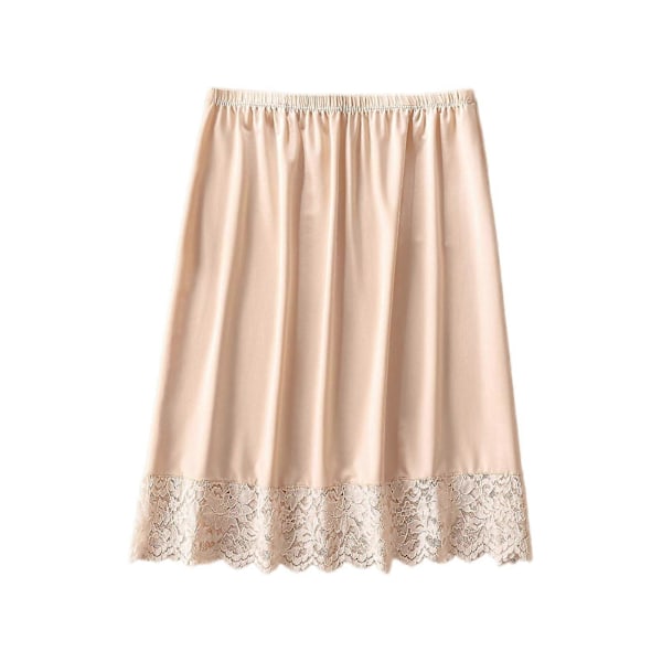 Dam Knälång Osynlig Underkjol Underkjol Halv Slip Elastisk Midja Enfärgad Spetskant Midi Kjol för Under Klänningar